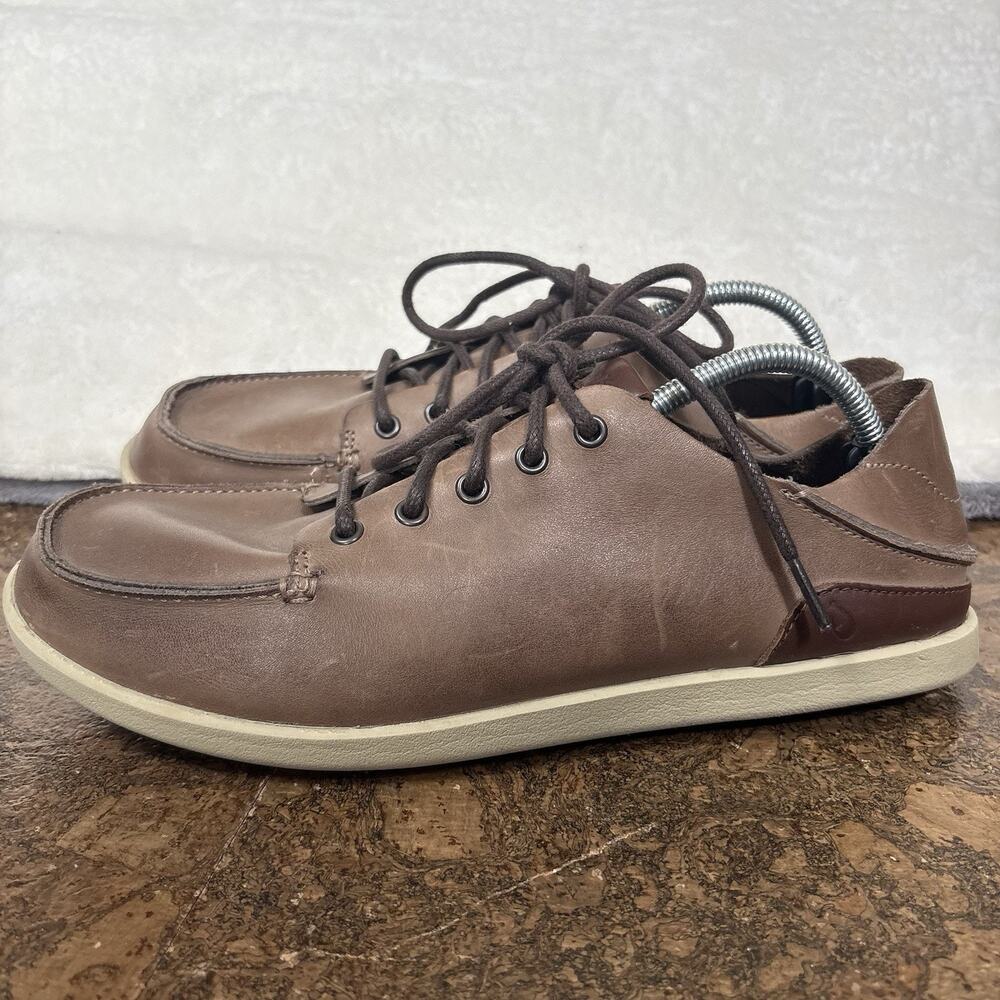 Olukai Nalukai Mens Size 9 Leather Lace Up Drop-In Heel Boat Shoes Comfort